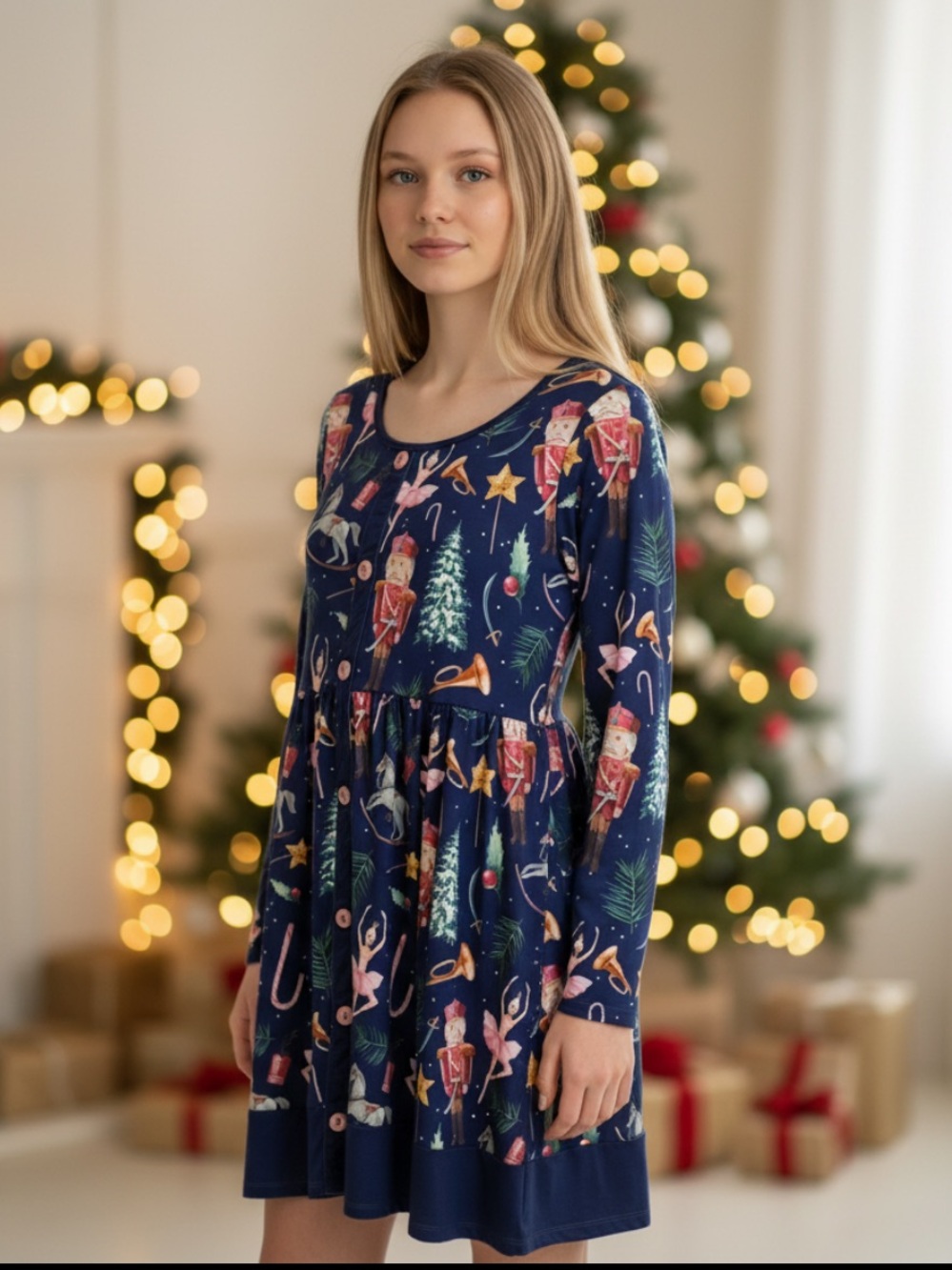 Millie Loves Lily Navy Nutcracker Print Girls' Casual Dress